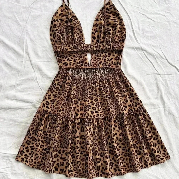 Multicolor Sexy Women's Leopard Print Layer Hem Cami Dress - Picture 2 of 5